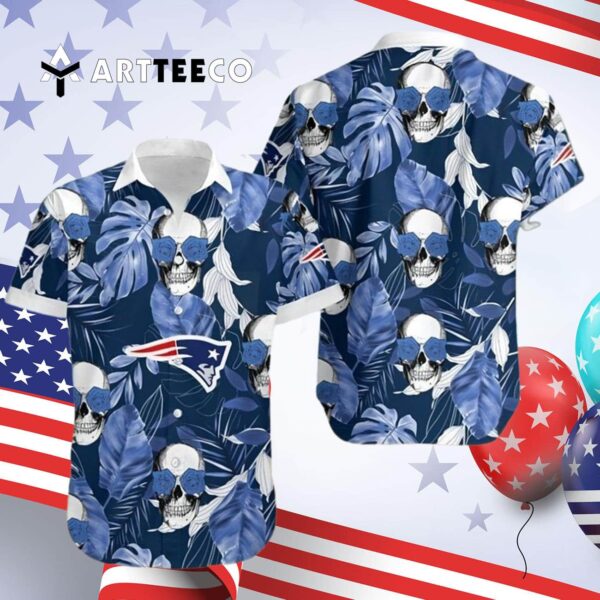 New England Patriots Coconut Leaves And Skulls Hawaiian Shirt 4