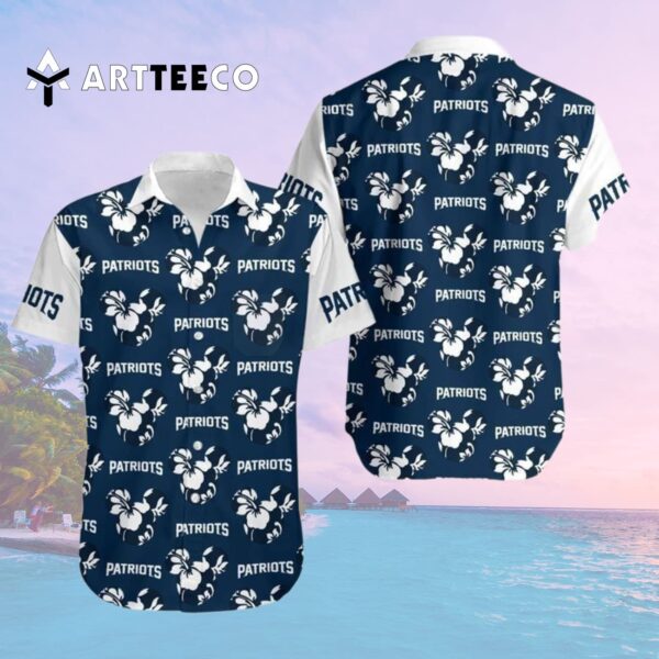 New England Patriots Mickey And Flowers Hawaiian Shirt 2