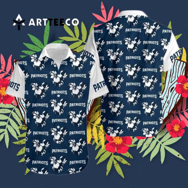 New England Patriots Mickey And Flowers Hawaiian Shirt 3