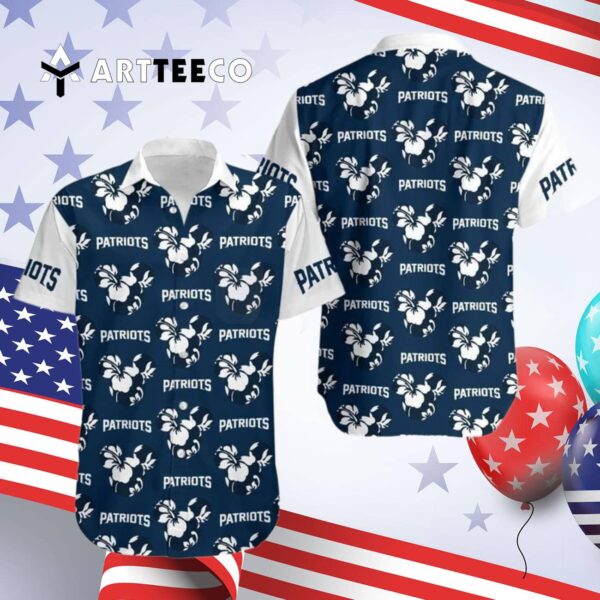 New England Patriots Mickey And Flowers Hawaiian Shirt 4