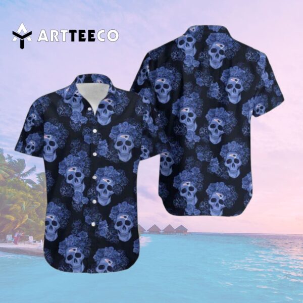New England Patriots Mystery Skull And Flower Funny Hawaiian Shirt 2