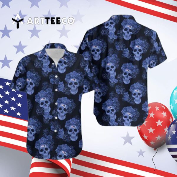 New England Patriots Mystery Skull And Flower Funny Hawaiian Shirt 4