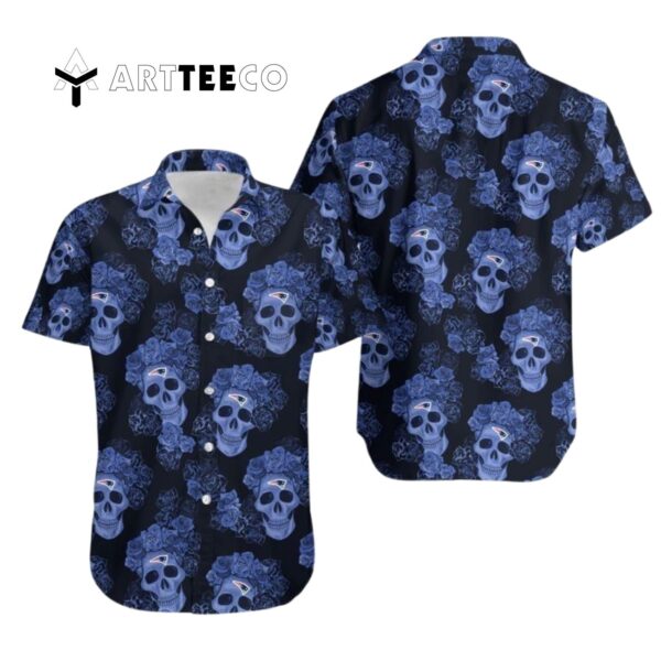 New England Patriots Mystery Skull And Flower Hawaiian Shirt 1
