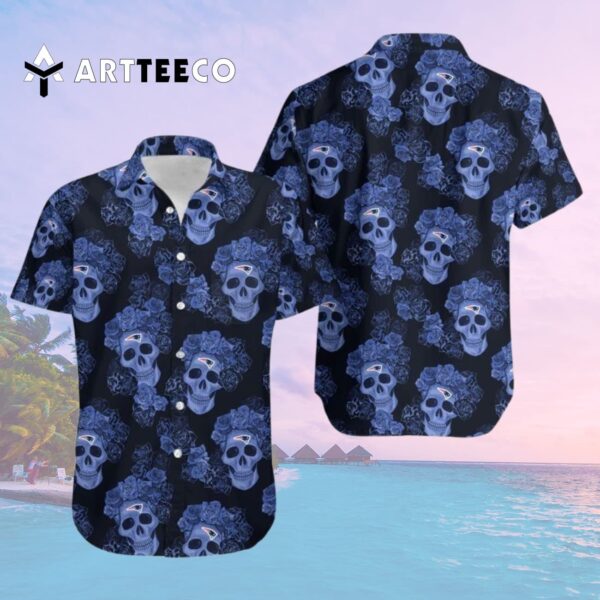 New England Patriots Mystery Skull And Flower Hawaiian Shirt 2