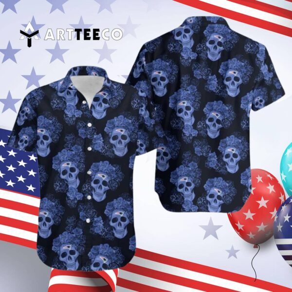 New England Patriots Mystery Skull And Flower Hawaiian Shirt 4
