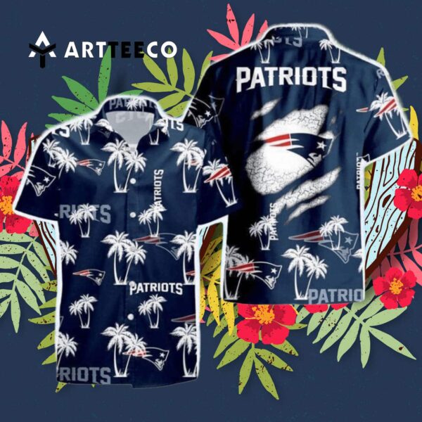 New England Patriots Palm Tree Pattern Hawaiian Shirt 3