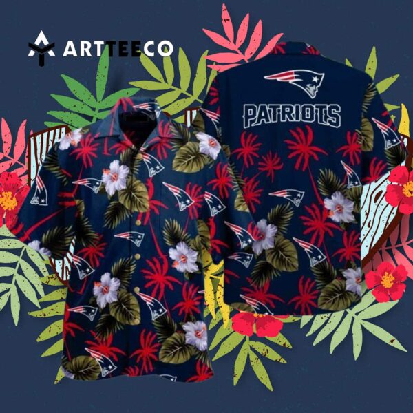 New England Patriots Simple Hibiscus Flower Hawaiian Shirt 3