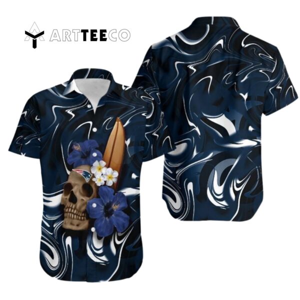 New England Patriots Skull And Hibiscus Flower Hawaiian Shirt 1