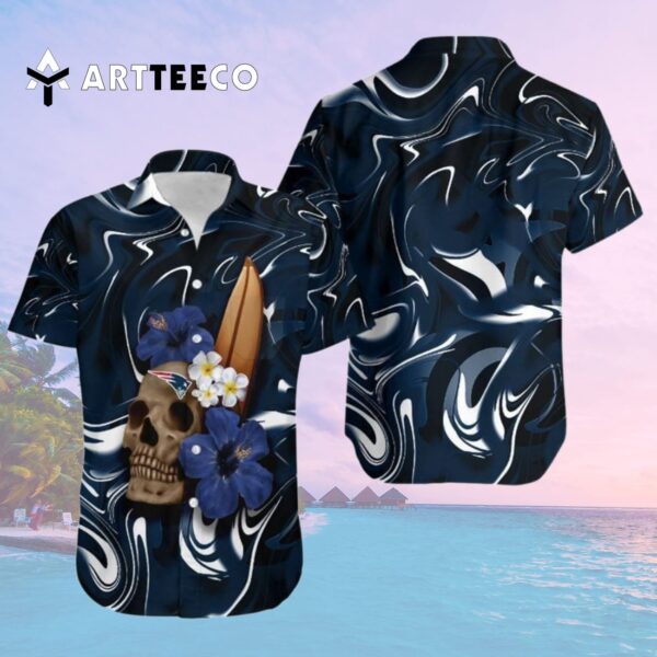 New England Patriots Skull And Hibiscus Flower Hawaiian Shirt 2