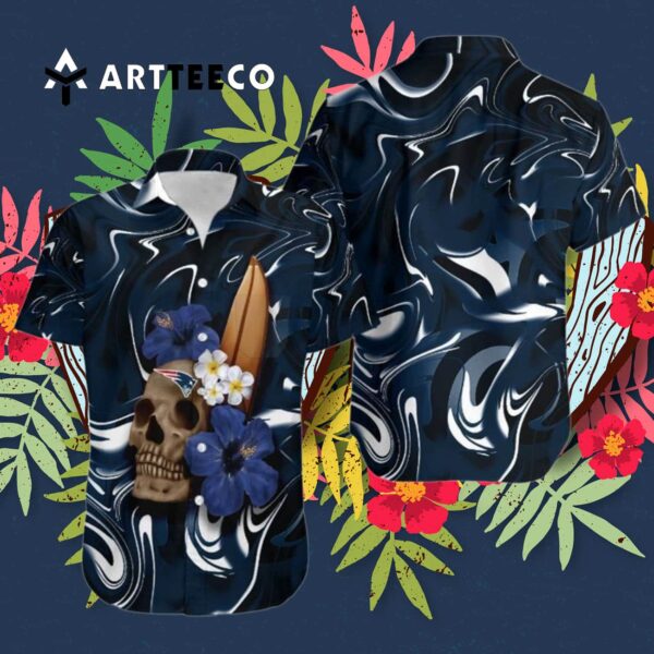 New England Patriots Skull And Hibiscus Flower Hawaiian Shirt 3