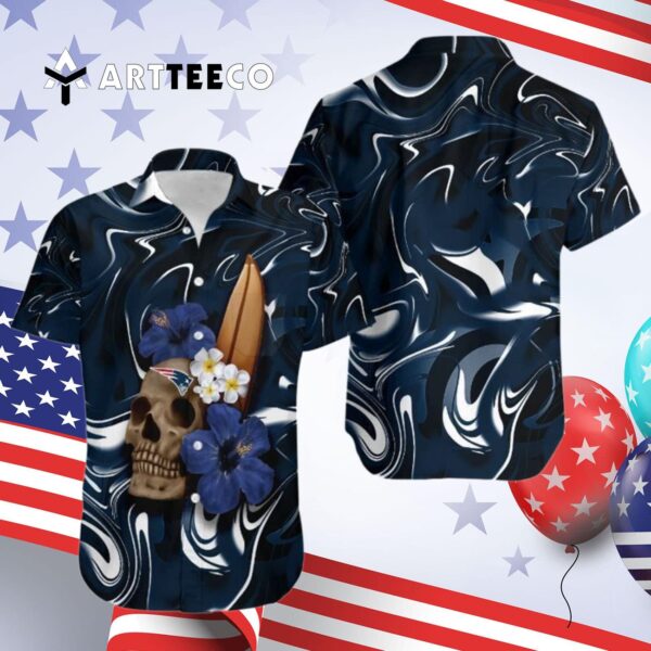 New England Patriots Skull And Hibiscus Flower Hawaiian Shirt 4