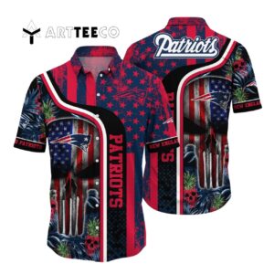 New England Patriots Skull And Us Flag Hawaiian Shirt 1