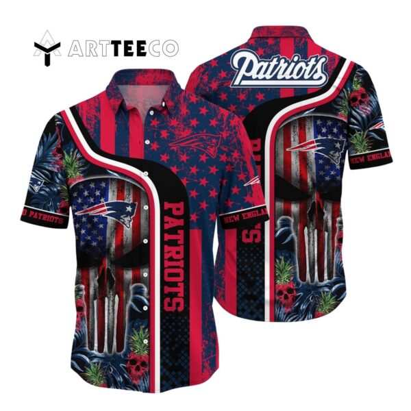 New England Patriots Skull And Us Flag Hawaiian Shirt 1
