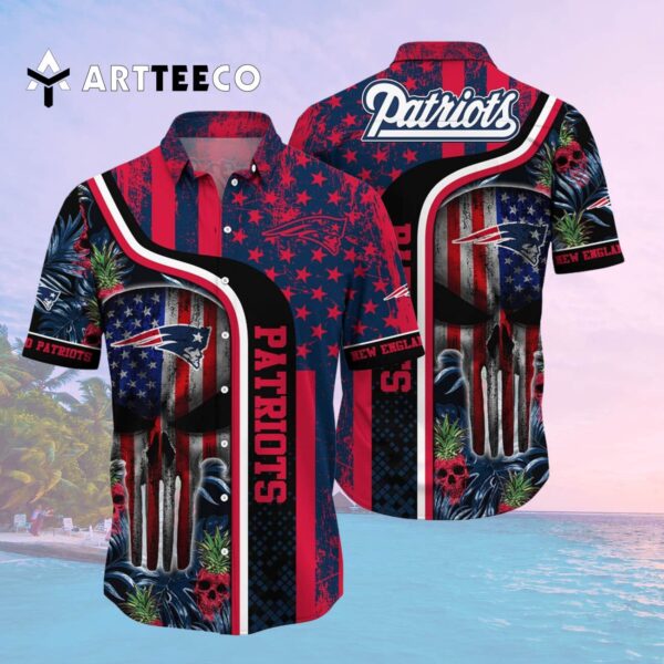 New England Patriots Skull And Us Flag Hawaiian Shirt 2