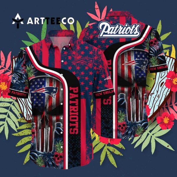 New England Patriots Skull And Us Flag Hawaiian Shirt 3