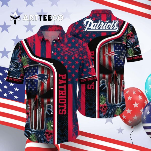 New England Patriots Skull And Us Flag Hawaiian Shirt 4