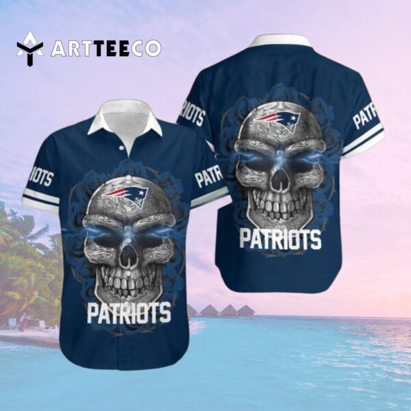 New England Patriots Skull Carved Hawaiian Shirt 2