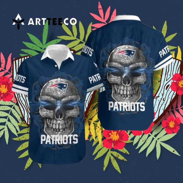New England Patriots Skull Carved Hawaiian Shirt 3