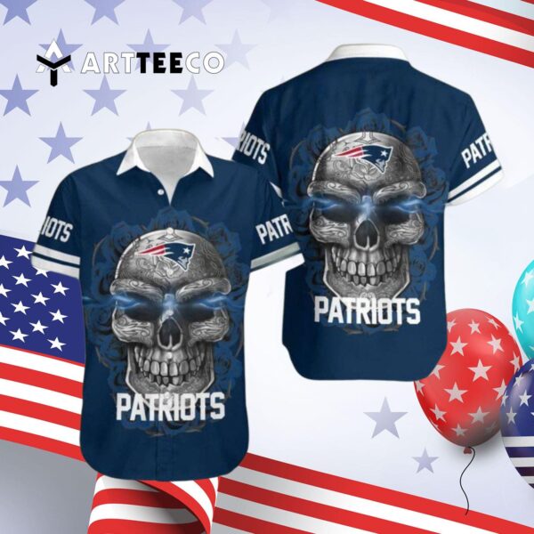 New England Patriots Skull Carved Hawaiian Shirt 4