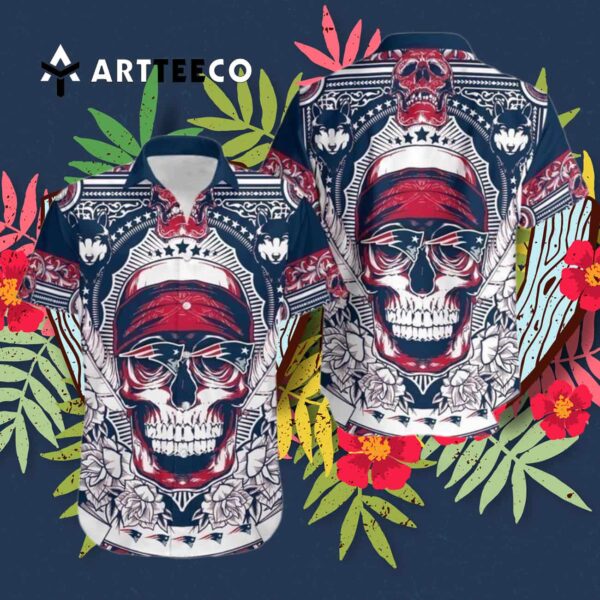 New England Patriots Skull Retro Hawaiian Shirt 3
