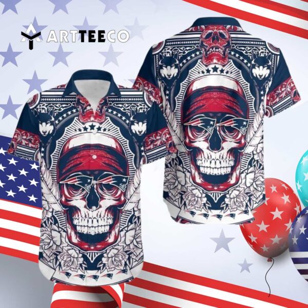 New England Patriots Skull Retro Hawaiian Shirt 4