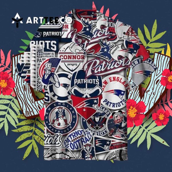 New England Patriots Striped Mens Hawaiian Shirt 3