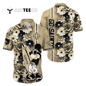 New Orleans Saints Aloha Mickey Pattern Hawaiian Shirt 1