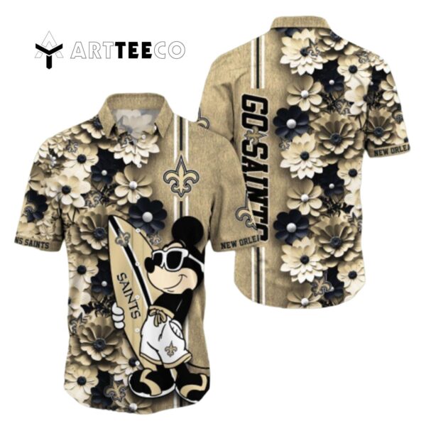 New Orleans Saints Aloha Mickey Pattern Hawaiian Shirt 1
