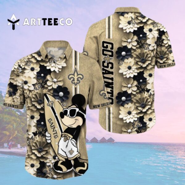 New Orleans Saints Aloha Mickey Pattern Hawaiian Shirt 2