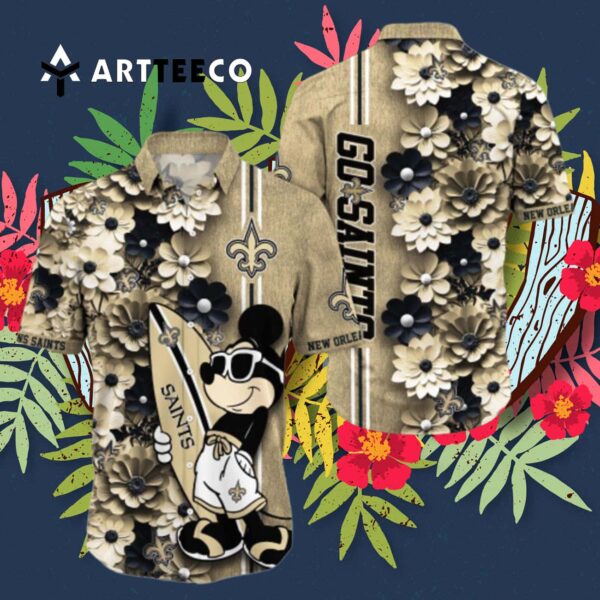 New Orleans Saints Aloha Mickey Pattern Hawaiian Shirt 3