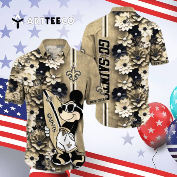 New Orleans Saints Aloha Mickey Pattern Hawaiian Shirt 4