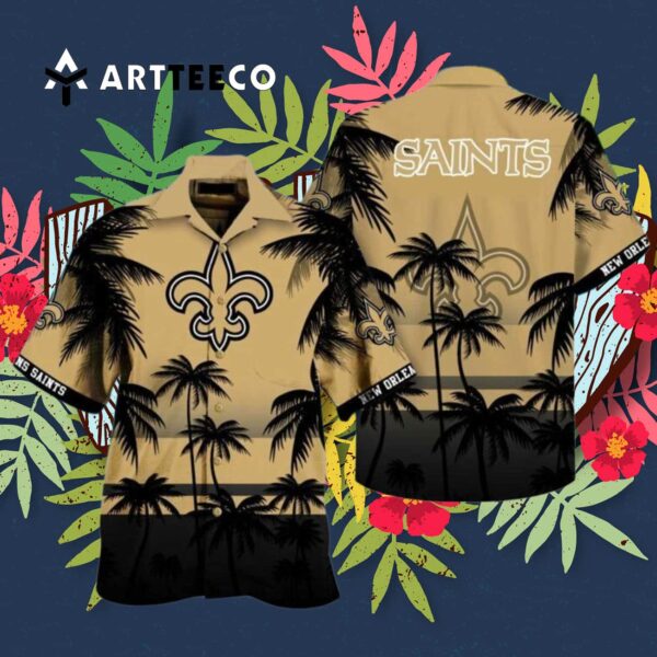 New Orleans Saints Coconut Tree Pattern Hawaiian Shirt 3