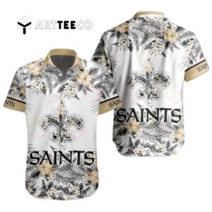 New Orleans Saints Design With Flowers And Big Logo Hawaiian Shirt 1