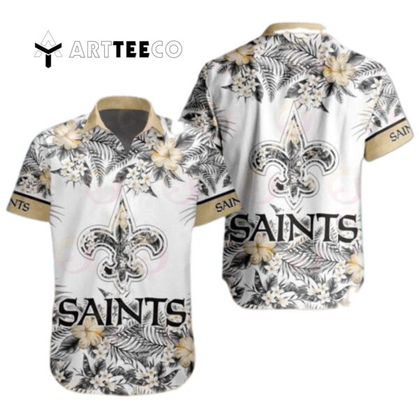 New Orleans Saints Design With Flowers And Big Logo Hawaiian Shirt 1