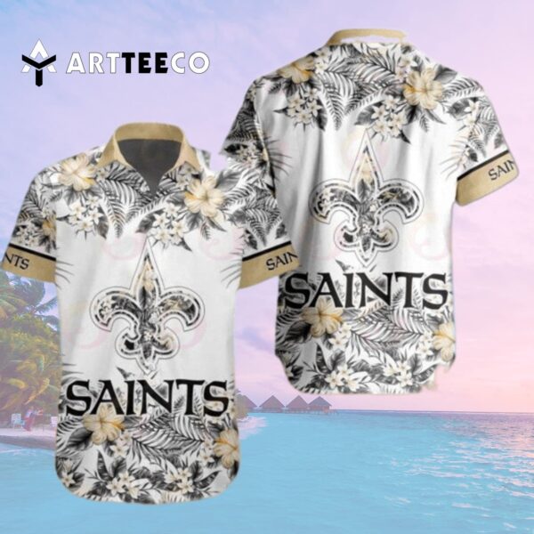 New Orleans Saints Design With Flowers And Big Logo Hawaiian Shirt 2