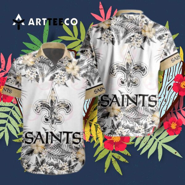 New Orleans Saints Design With Flowers And Big Logo Hawaiian Shirt 3