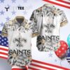 New Orleans Saints Design With Flowers And Big Logo Hawaiian Shirt 4