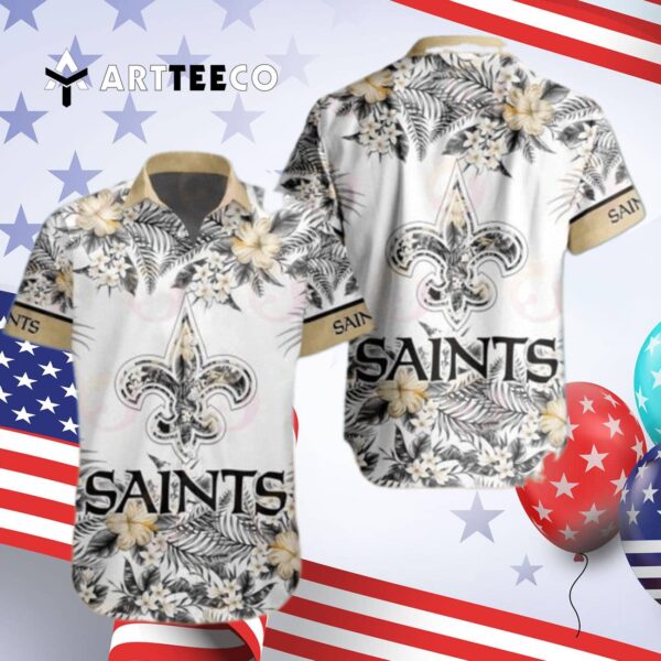New Orleans Saints Design With Flowers And Big Logo Hawaiian Shirt 4