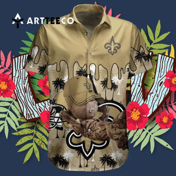New Orleans Saints Groot Relaxing Hawaiian Shirt 3