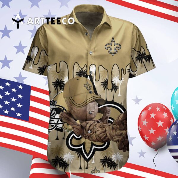 New Orleans Saints Groot Relaxing Hawaiian Shirt 4