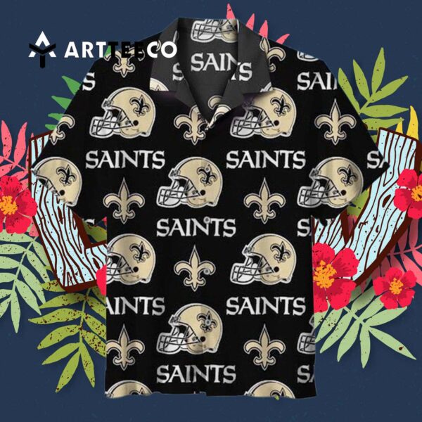 New Orleans Saints Logo Helmet Unisex Hawaiian Shirt 3