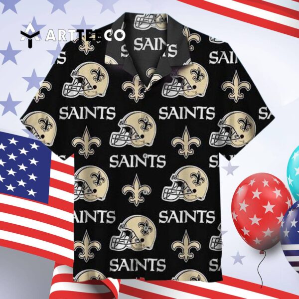 New Orleans Saints Logo Helmet Unisex Hawaiian Shirt 4