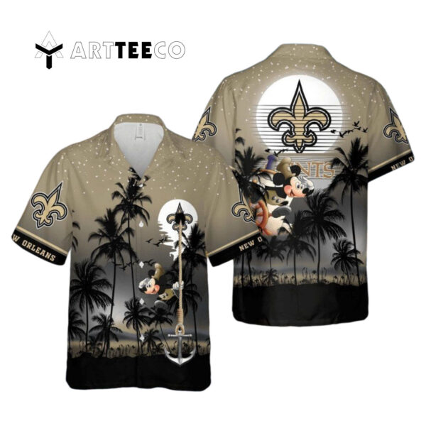 New Orleans Saints Mickey And Beach Night Hawaiian Shirt 1