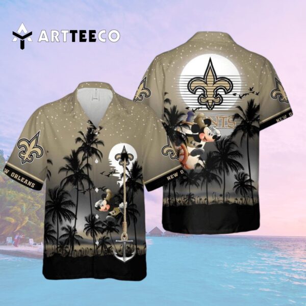 New Orleans Saints Mickey And Beach Night Hawaiian Shirt 2
