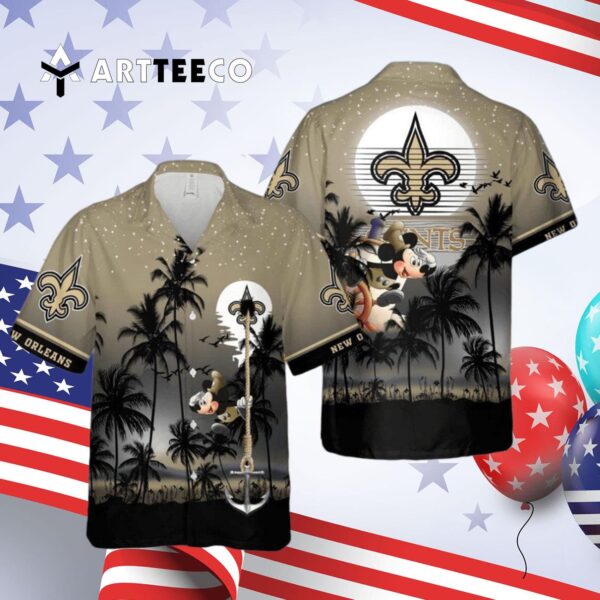 New Orleans Saints Mickey And Beach Night Hawaiian Shirt 4