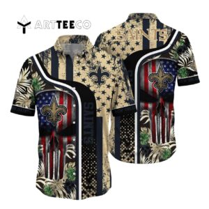 New Orleans Saints Skull Tropical Hawaiian Shirt 1