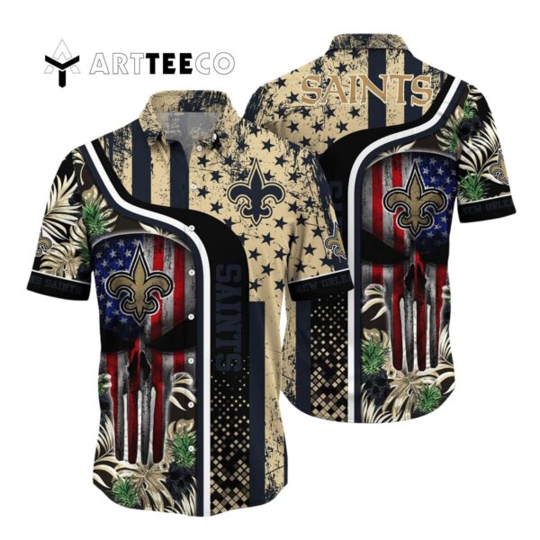 New Orleans Saints Skull Tropical Hawaiian Shirt 1