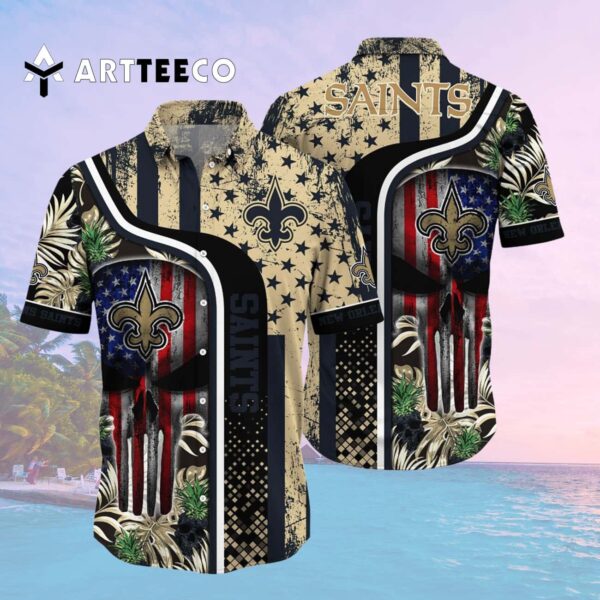 New Orleans Saints Skull Tropical Hawaiian Shirt 2
