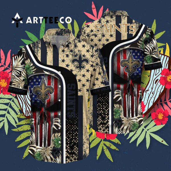 New Orleans Saints Skull Tropical Hawaiian Shirt 3