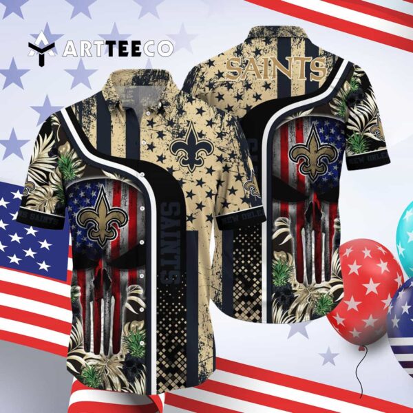 New Orleans Saints Skull Tropical Hawaiian Shirt 4